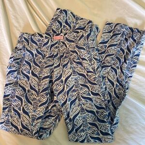 Lilly Pulitzer linen Bal Harbour Palazzo Pants Blue white Mermaid Size XXS (M4)